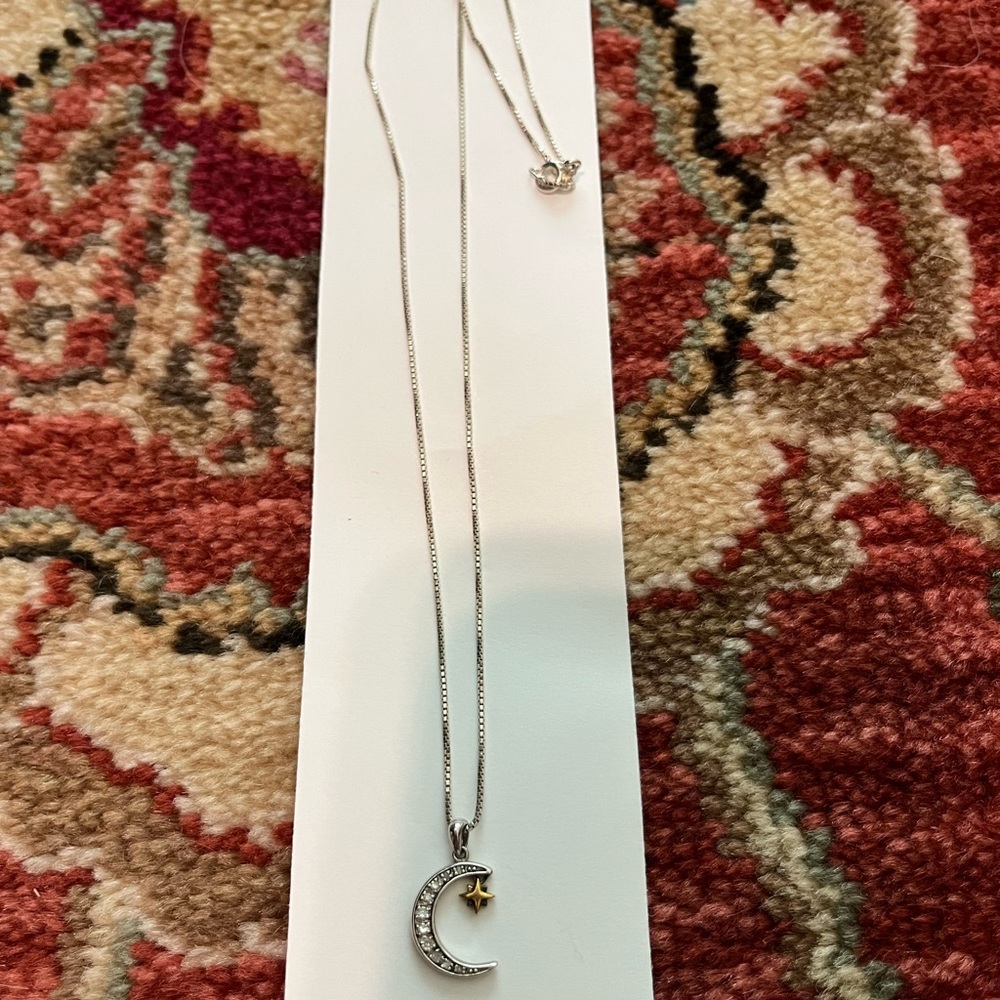 Silver and gold moon and star necklace